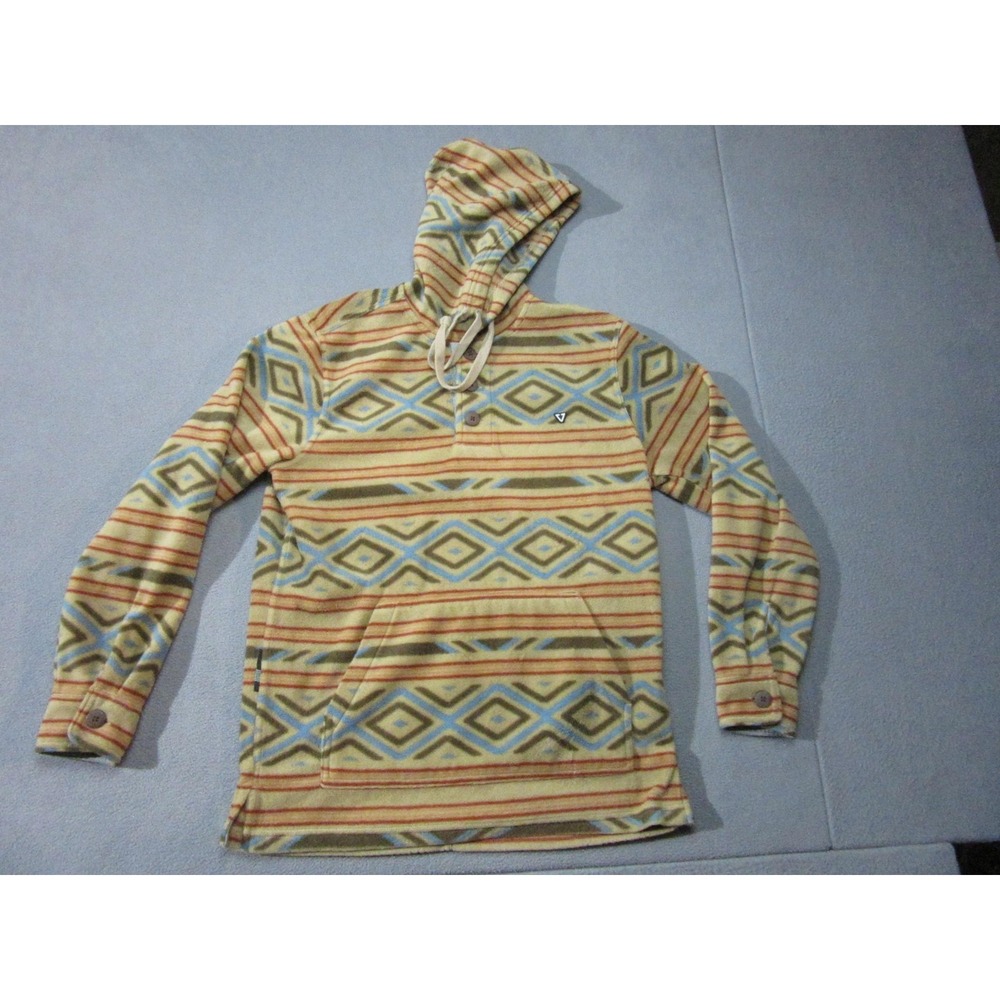 Vissla Hoodie Mens Small Multicolor Fleece Henley Aztec Tribal Pullover Flipcuff